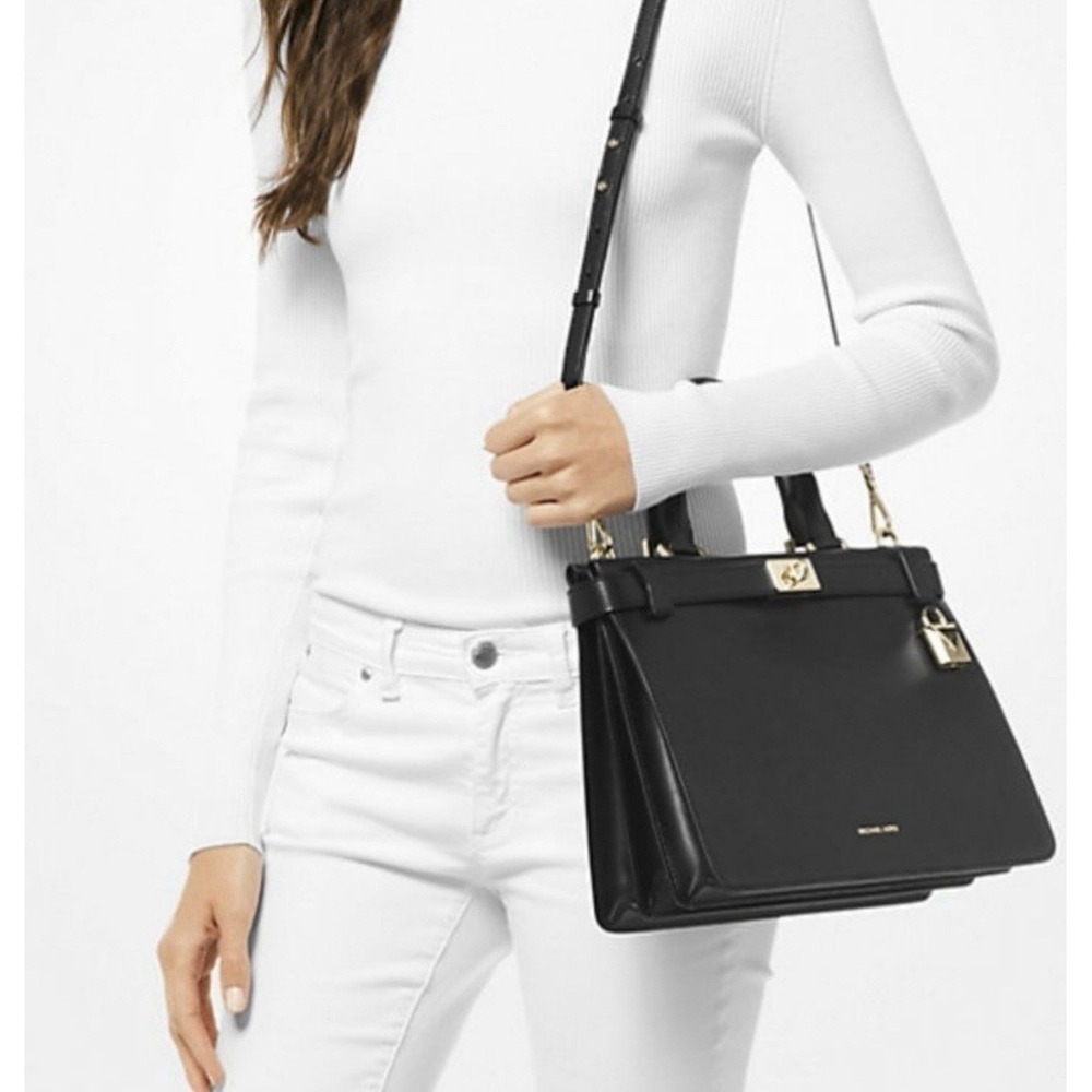 Michael Kors Tatiana Convertible Satchel Crossbody Handbag Black Leather